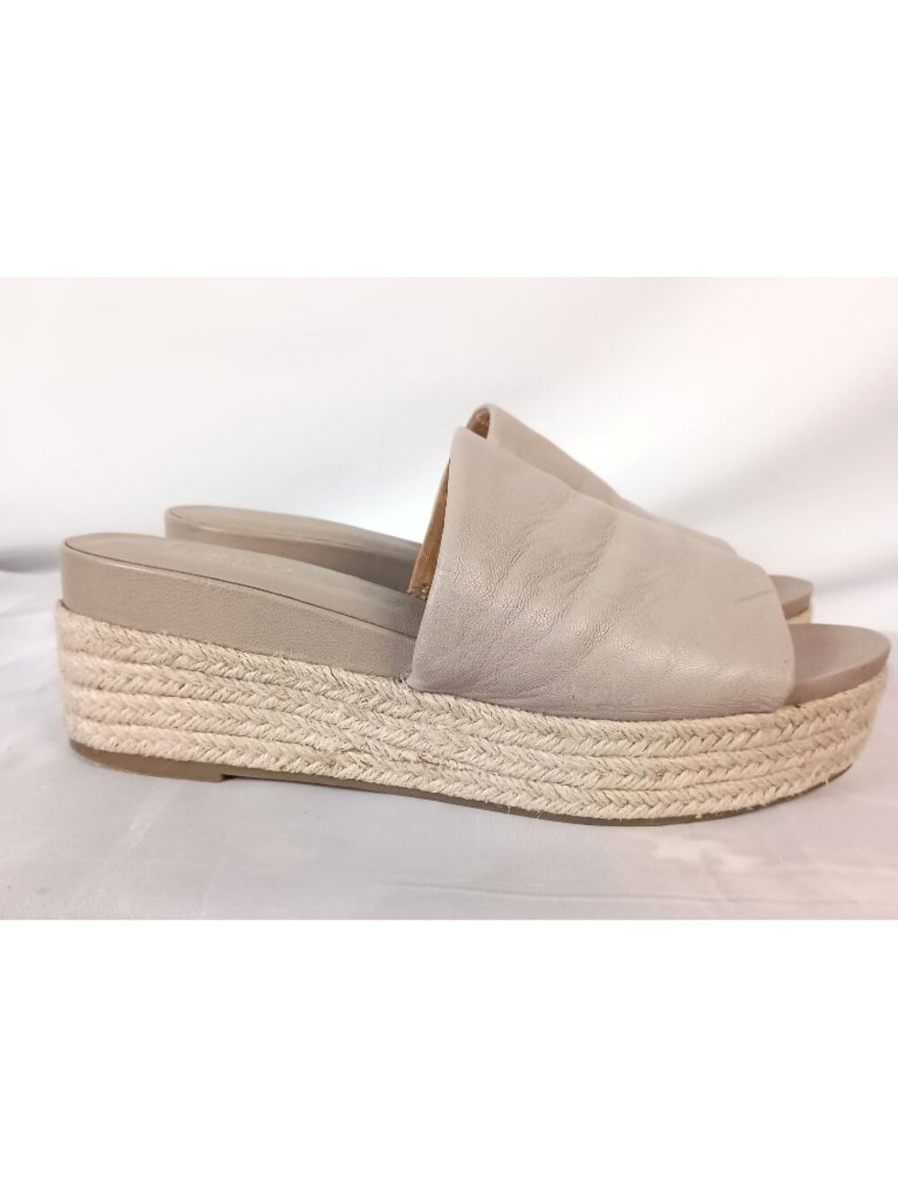 Franco Sarto Beige Leather Espadrille Wedge Slides